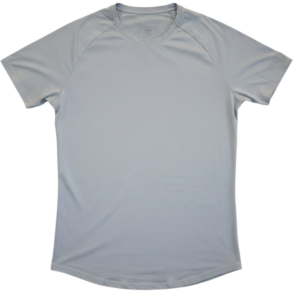 YoungLA Mens Model 442 Perfect Tee Light Blue Grey Curved Hem Gym Shirt Size M